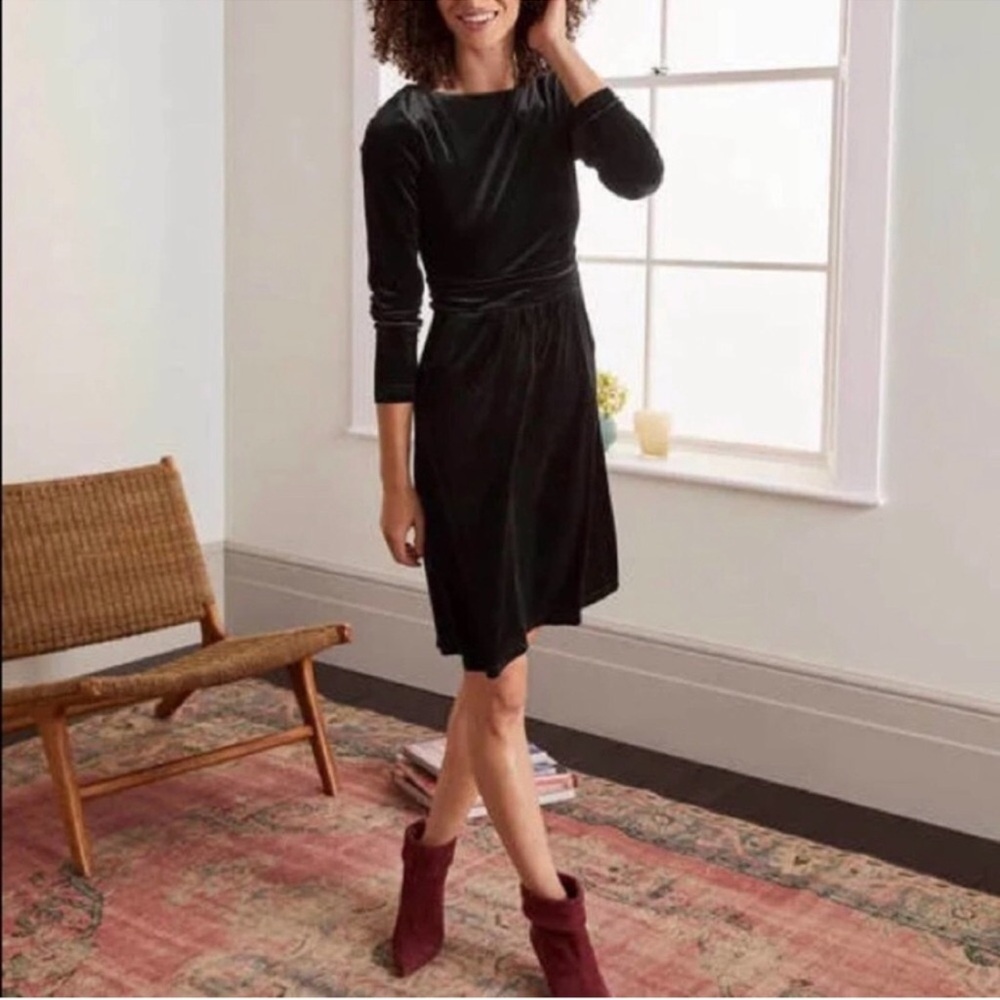 Boden Abigail Velvet Dress Black Cocktail Party Holidays Quiet Luxury